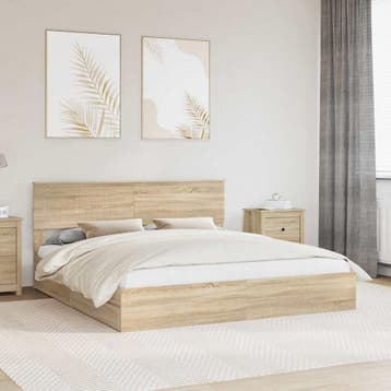 vidaXL Opslag bed met lade Sonoma Eiken 180 x 200 cm Bewerkt, Verzenden, Nieuw, Tweepersoons, Hout