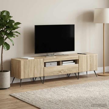 vidaXL LED tv-meubel BREDA 3 st Sonoma Eiken Bewerkt hout, Minder dan 50 cm, Verzenden, Nieuw, Minder dan 100 cm