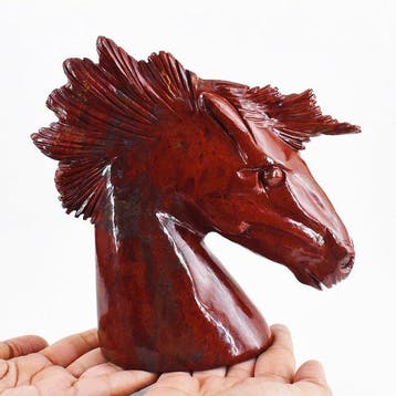 Beeld, Big Genuine Red Jasper Hand Carved Unicorn Horse Bust