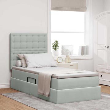 vidaXL Opslag bed met matras met opslag Lichtgrijs 90 x 200, Huis en Inrichting, Verzenden, Nieuw, Eenpersoons, Stof