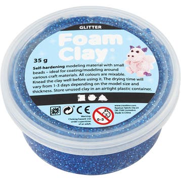 Foam Clay®, glitter, blauw, 35 gr/ 1 Doosje, Nieuw
