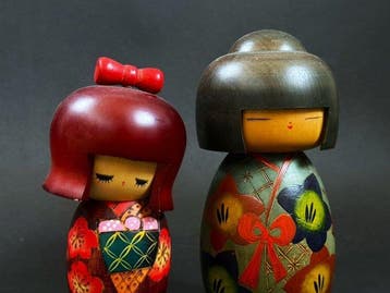 Vintage Japanse Creatieve Kokeshi-poppen - set van 2 - Hout