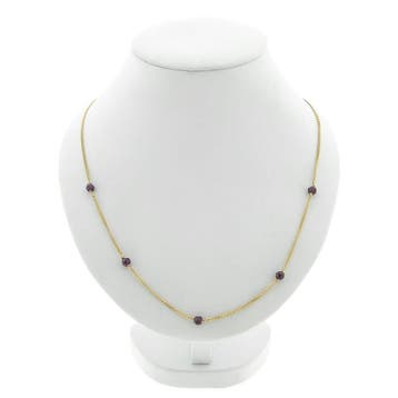 Gouden gourmetschakel ketting met granaat, Gebruikt, Ophalen of Verzenden, Met edelsteen, Goud