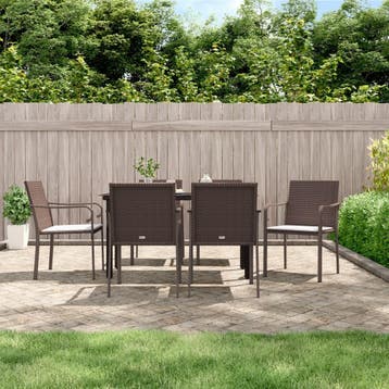 vidaXL 7-delige Tuinset met kussens poly rattan en staal, Verzenden, Nieuw, 6 zitplaatsen, Tuinset