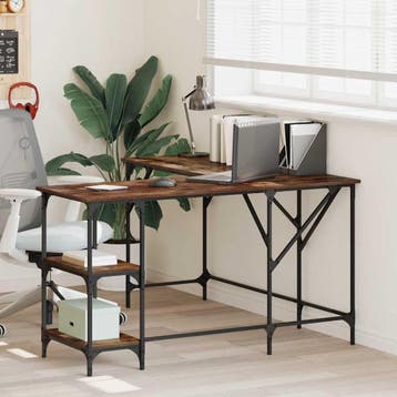 vidaXL Bureau 139x139x75 cm bewerkt hout gerookt, Verzenden, Nieuw
