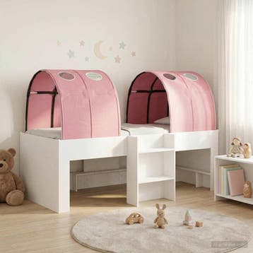 vidaXL Bed met Tunnel 3 st Wit en Roze Bewerkt hout, Verzenden, Nieuw, Wit, Hout