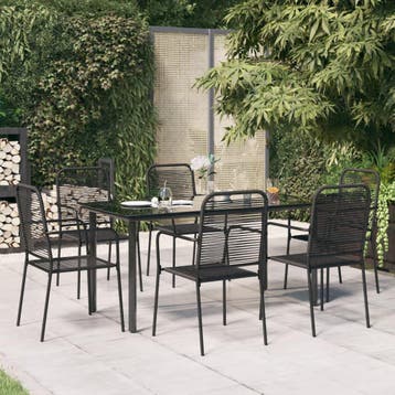 vidaXL 7-delige Tuinset katoenen touw en staal zwart, Tuin en Terras, Verzenden, 6 zitplaatsen, Nieuw, Rvs