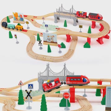 72/108 Pieces Montessori Set Of Children's Toy Wood Trains,