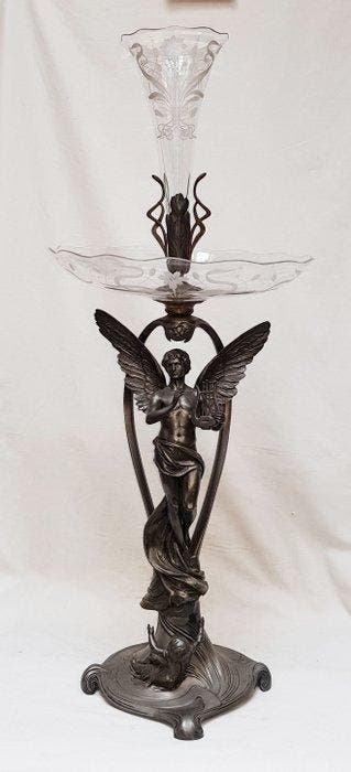 WMF - Tafelmiddenstuk - Tin en handgeslepen glas - Orpheus, Antiek en Kunst