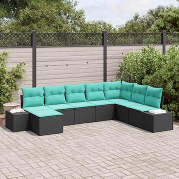 vidaXL Tuin Sofa Set 8 st Zwart en Turquoise poly rattan, Verzenden, Nieuw, Rotan, 8 zitplaatsen