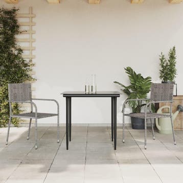 vidaXL 3-delige Tuinset poly rattan en staal grijs en zwart, Tuin en Terras, Verzenden, Nieuw, 2 zitplaatsen, Tuinset