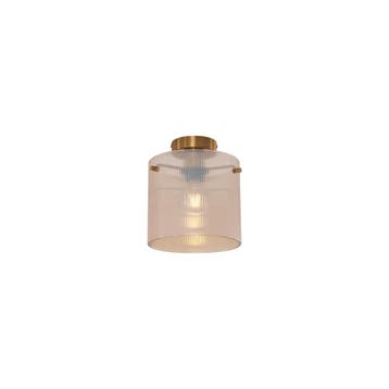 Art Deco plafondlamp messing met amber glas - Laura, Verzenden, Nieuw, Glas