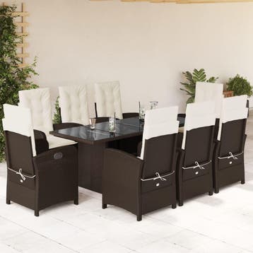 vidaXL 9-delige Tuinset met kussens poly rattan bruin, Verzenden, Nieuw, 8 zitplaatsen, Tuinset