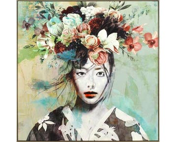 Schilderij Beauty with Exotic Floral decoration - Acryclic, Ophalen of Verzenden, Nieuw