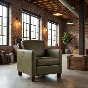 Leren fauteuil Smart - Granada Moss (olijf/groen) - Poten, Nieuw, Ophalen of Verzenden, Bohemian, Eigentijds, Modern, Retro, 50 tot 75 cm