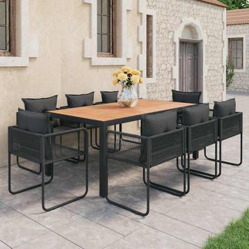 vidaXL 9-delige Tuinset PVC-rattan zwart en bruin, Kunststof, Verzenden, Nieuw, 8 zitplaatsen