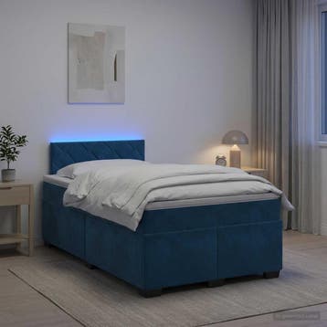 vidaXL Boxspring Bed met Matras en LED Blauw 120 x 200 cm, Nieuw, Twijfelaar, Stof, Verzenden