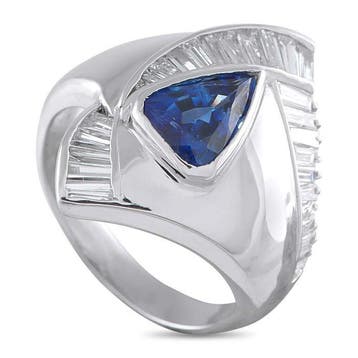 Ring Platina 1,18 ct diamant en saffier statement ring,, Nieuw