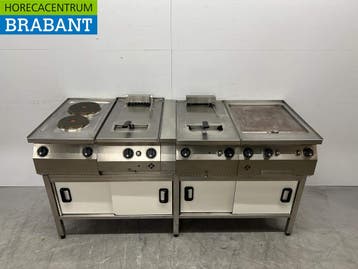 RVS MKN baklijn 2 pits fornuis, 2 x friteuse en bakplaat, Ophalen of Verzenden, Gebruikt