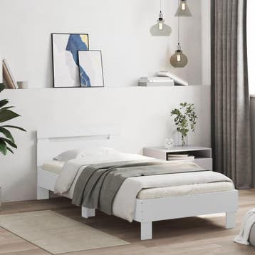 vidaXL Bedframe met hoofdbord bewerkt hout wit 90x200 cm, 90 cm, Eenpersoons, Verzenden, Wit