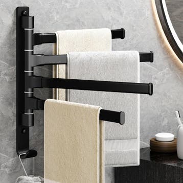 30cm Badkamer Handdoekenrek - 4 Handdoeken - Zwart - Handdoe, Verzenden, Nieuw
