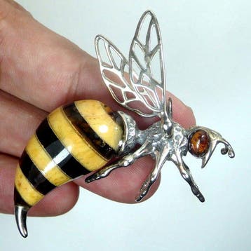 Baltisch barnsteen - WASP-hanger in zilver - Barnsteen -