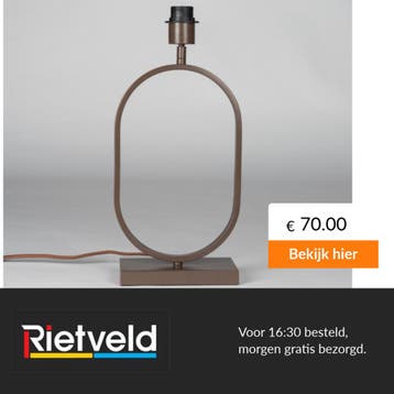 Rietveld-Tafellampen-Bruin-Metaal, Verzenden, Nieuw