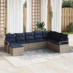 vidaXL Bankstel met kussen 8 pcs Grijs poly rattan, Verzenden, Nieuw, Rotan, 8 zitplaatsen