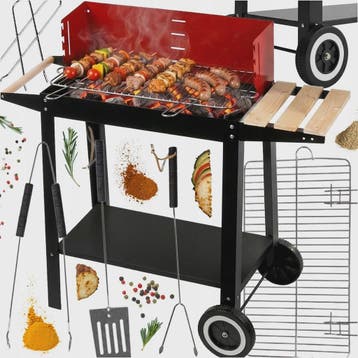 Mobiele Houtskool BBQ Grill met Wielen, Zijplanken en Access, Verzenden, Nieuw