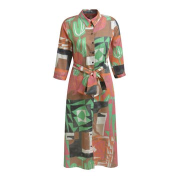 Milano Italy • lange kleurrijke blouse jurk • 36, Bruin, Verzenden, Maat 36 (S), Milano Italy