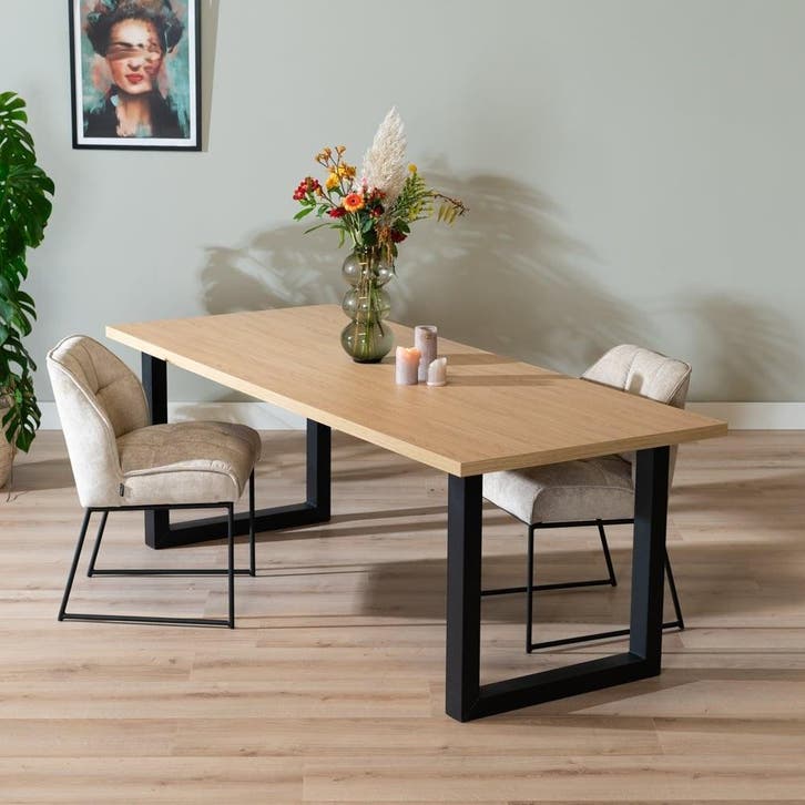 50% Korting: Eettafel Alec melamine eiken 220 x 90 cm, Huis en Inrichting, Tafels | Eettafels, Zo goed als nieuw, Rechthoekig
