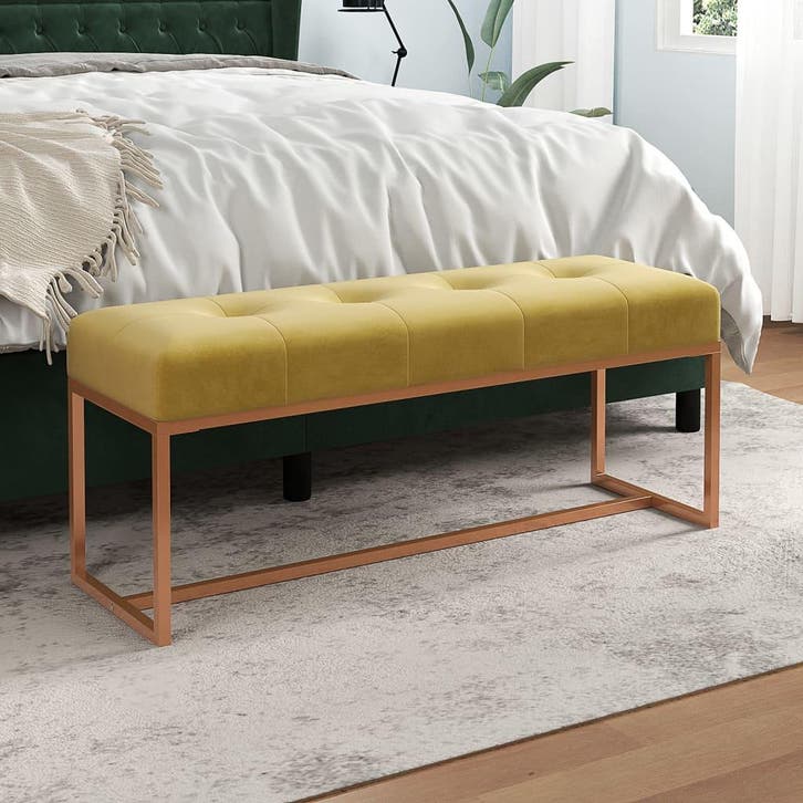 vidaXL Bankje 110x36x45 cm fluweel mosterdgeel, Huis en Inrichting, Banken | Voetenbanken en Poefen, Nieuw, Verzenden