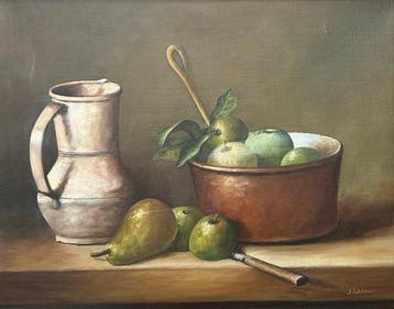 J. Latour (XX) - Stilleven met kan appels en peren