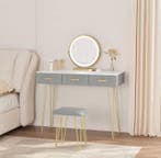 Kaptafel met LED-Spiegel en Kruk – Modern met 3 Lades, Huis en Inrichting, Tafels | Kaptafels, Verzenden, Nieuw