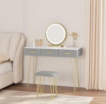 Kaptafel met LED-Spiegel en Kruk – Modern met 3 Lades, Verzenden, Nieuw
