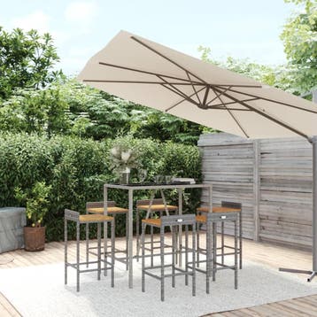 vidaXL 7-delige Tuinbarset poly rattan en massief acaciahout, Verzenden, Nieuw, 6 zitplaatsen