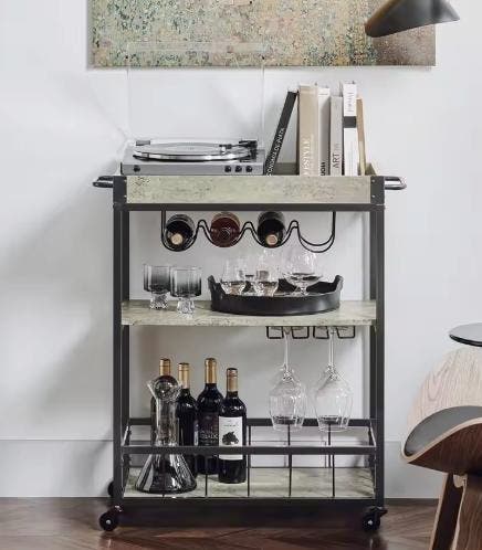 Betonlook Keukentrolley met Flessenrek en Dienblad – 90 cm, Huis en Inrichting, Keuken | Keukenelementen, Nieuw, Verzenden