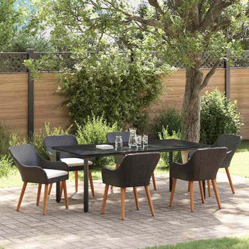vidaXL Tuin eettafelset 7 st Zwart poly rattan, Verzenden, Nieuw, Rotan, 7 zitplaatsen
