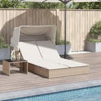 Ligbed 2-persoons met luifel en kussens poly rattan beige, Verzenden, Nieuw