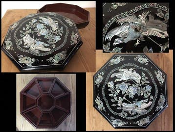 Mother-of-pearl inlaid octagonal lidded container with