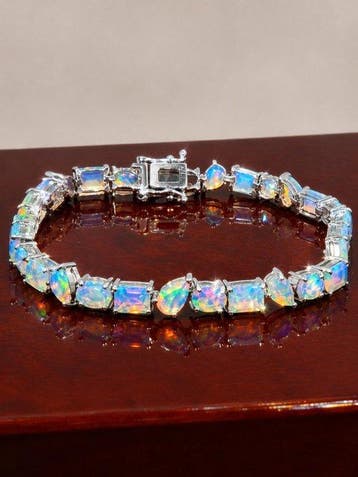 Zonder minimumprijs - Armband Zilver - 9.50ct. tw. Opaal -, Sieraden, Tassen en Uiterlijk, Armbanden, Nieuw