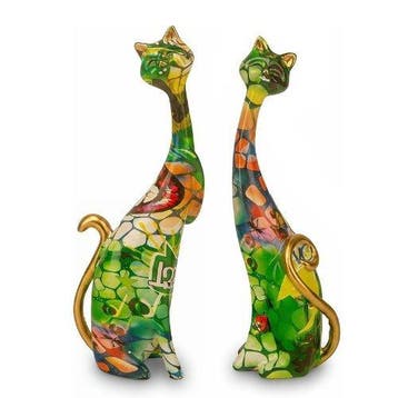 sculptuur, Pair of Abstract Cat Statues – Colourful Resin, Antiek en Kunst