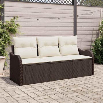 vidaXL Tuin Sofa Set 3 st Bruin Poly riet, Tuin en Terras, Tuinsets en Loungesets, Verzenden, Nieuw, 3 zitplaatsen