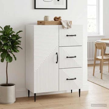 vidaXL Dressoir Hoogglans Wit 66 x 34,5 x 89,5 cm Bewerkt, Verzenden, Nieuw, Overige houtsoorten, Minder dan 50 cm