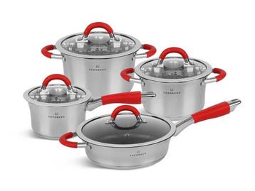 Veiling - Pannenset - RVS - 8 delig - Sandwichbodem, Nieuw