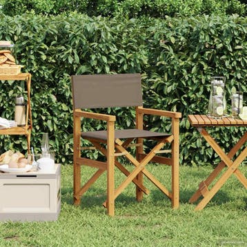 vidaXL Directeursstoel Bruin en Taupe Massief Teakhout, Tuin en Terras, Tuinstoelen, Verzenden, Nieuw