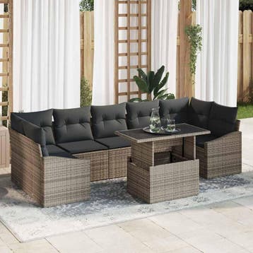 vidaXL Tuin Sofa Set 8 st Grijs poly rattan, Verzenden, Nieuw, Rotan, 8 zitplaatsen