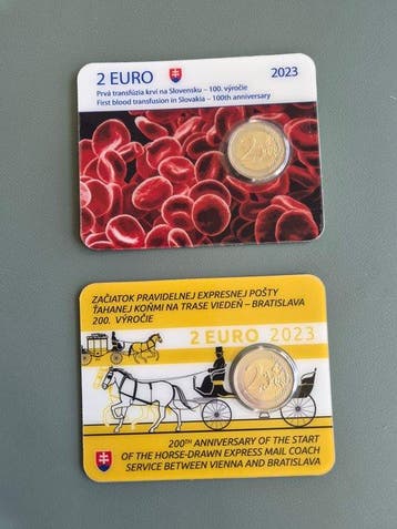Slowakije. 2 Euro 2023 Stagecoaches Vienna-Bratislava +