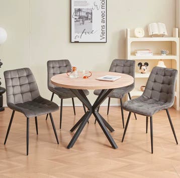 Nieuwe Set 4 Eetkamerstoelen Grijs - Fluwelen Zitting Nordic, Verzenden, Nieuw, Vier, Stof