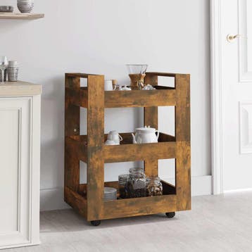 vidaXL Keukentrolley 60x45x80 cm bewerkt hout gerookt, Huis en Inrichting, Verzenden, Nieuw